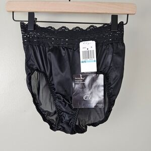 NEW Vintage Olga Secret Hug French Brief Panty Sz 5 Black Satin NWT